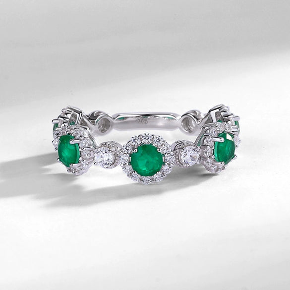 Fashion Synthetic Emerald Ring S925 Silver Retro Geometric Style