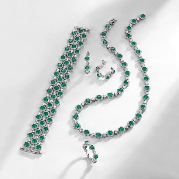 Fashion Synthetic Emerald Ring S925 Silver Retro Geometric Style