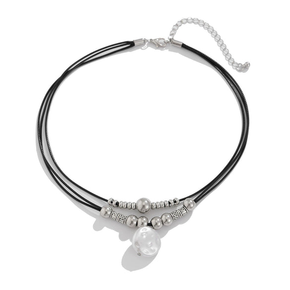 Fashion Temperament Alien Imitation Pearl Pendant Necklace Geometric Handmade Wax Thread