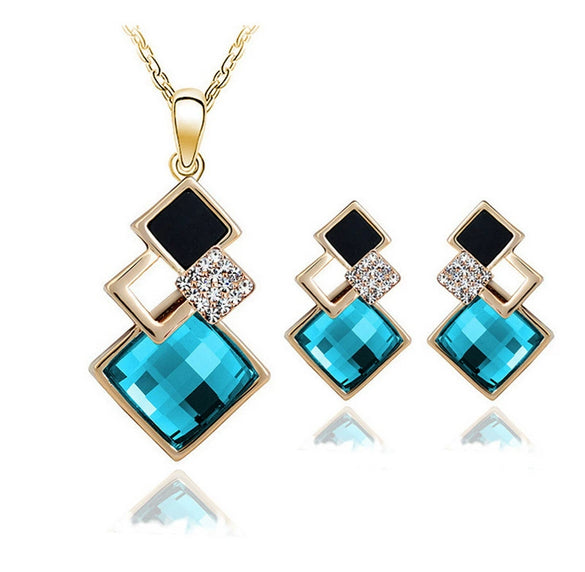 Fashion Temperament Jewelry Set Women's Classic Geometric Square Crystal Acrylic Jewelry
