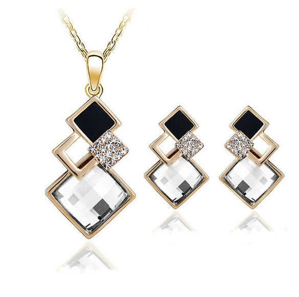 Fashion Temperament Jewelry Set Women's Classic Geometric Square Crystal Acrylic Jewelry