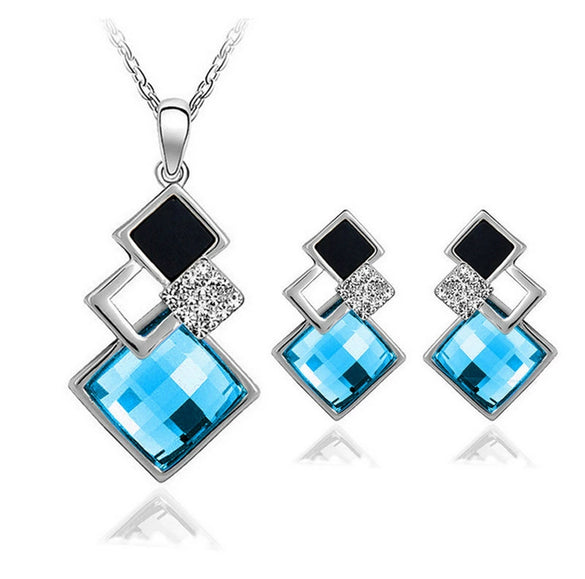 Fashion Temperament Jewelry Set Women's Classic Geometric Square Crystal Acrylic Jewelry
