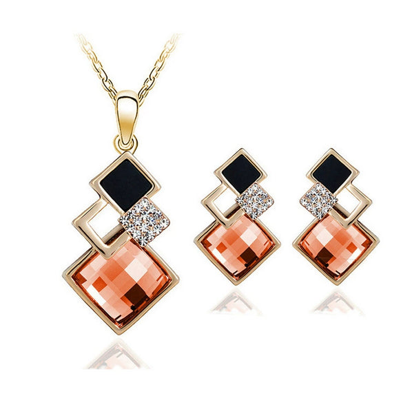 Fashion Temperament Jewelry Set Women's Classic Geometric Square Crystal Acrylic Jewelry