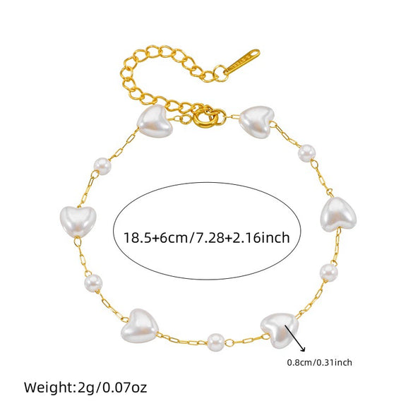 Fashion Temperament Retro Love Water Drops Bells Pearl Stainless Steel Accessories Bracelet Necklace Suit With Electroplating