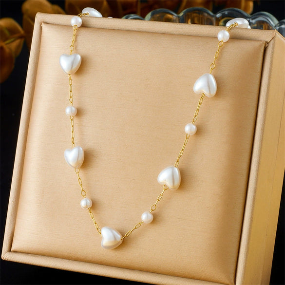 Fashion Temperament Retro Love Water Drops Bells Pearl Stainless Steel Accessories Bracelet Necklace Suit With Electroplating