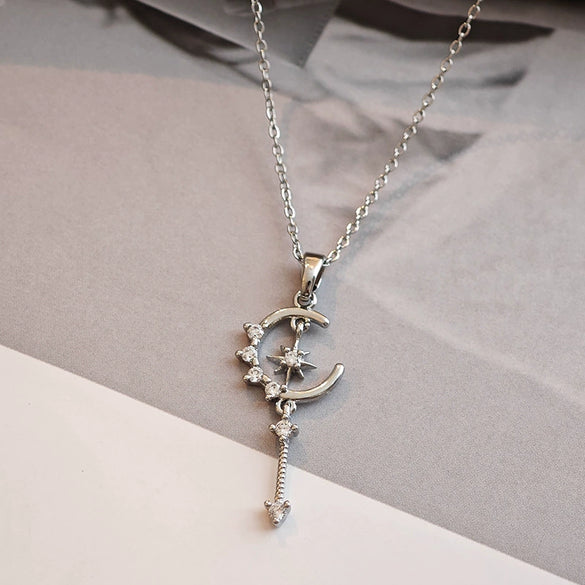 Fashion Temperament Star Moon Tassel Clavicle Chain Jewelry For Women Titanium Steel Geometric Electroplated