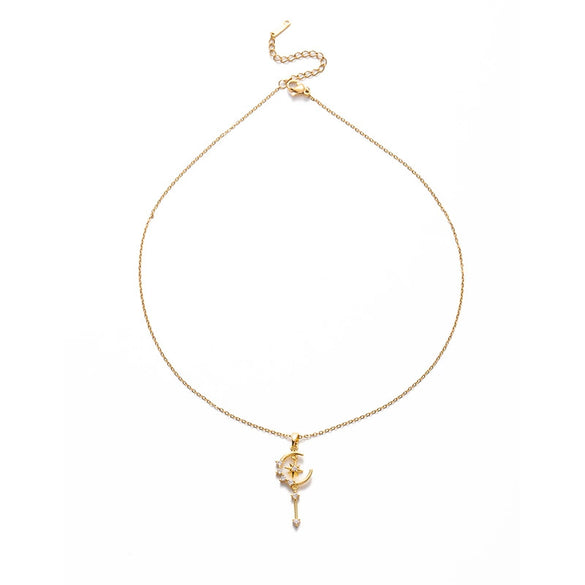 Fashion Temperament Star Moon Tassel Clavicle Chain Jewelry For Women Titanium Steel Geometric Electroplated