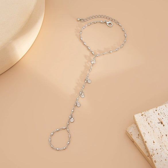 Fashion Textured Metal Pleated Glossy Ins Style Crystal Chain Finger Bracelet For Women With Electroplating