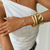 Fashion Textured Metal Pleated Glossy Ins Style Crystal Chain Finger Bracelet For Women With Electroplating
