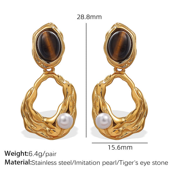 Fashion Tiger's Eye 316L Stainless Steel Electroplated Women's Earrings
