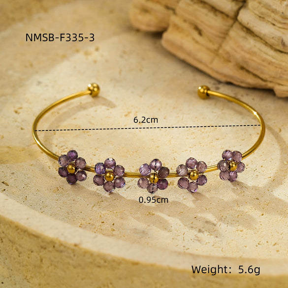 Fashion Titanium Steel And Stainless Steel Flower And Cross Bracelet With Electroplating Treatment And Zircon Inlay