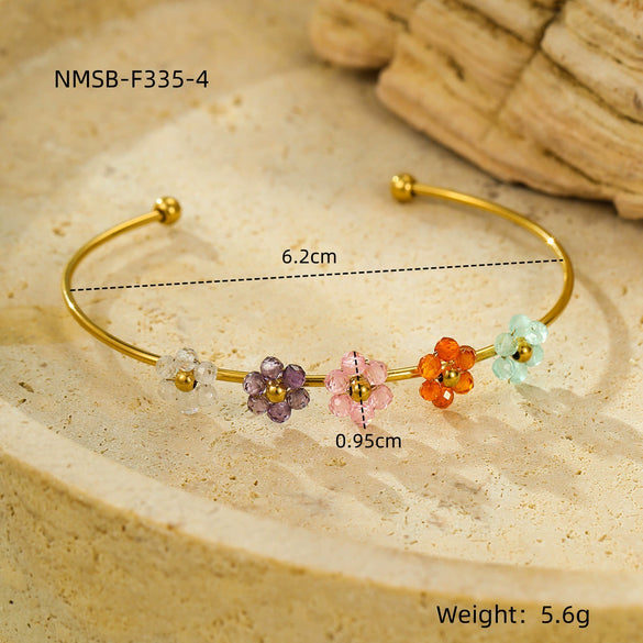 Fashion Titanium Steel And Stainless Steel Flower And Cross Bracelet With Electroplating Treatment And Zircon Inlay