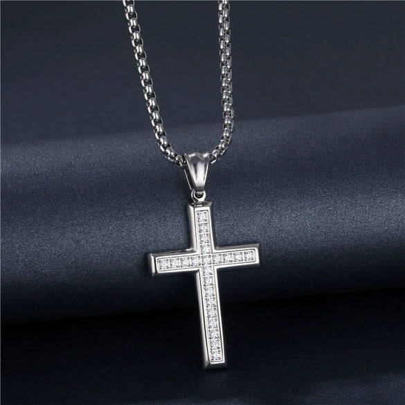 Fashion Titanium Steel And Stainless Steel Jewelry With Geometric Diamond Cross Sweater Necklace