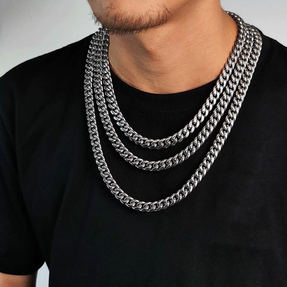 Fashion Titanium Steel And Stainless Steel Round Grinding Cuban Chain Necklace With Wave Pattern And Geometric Style Unisex Jewelry With Electroplating Treatment