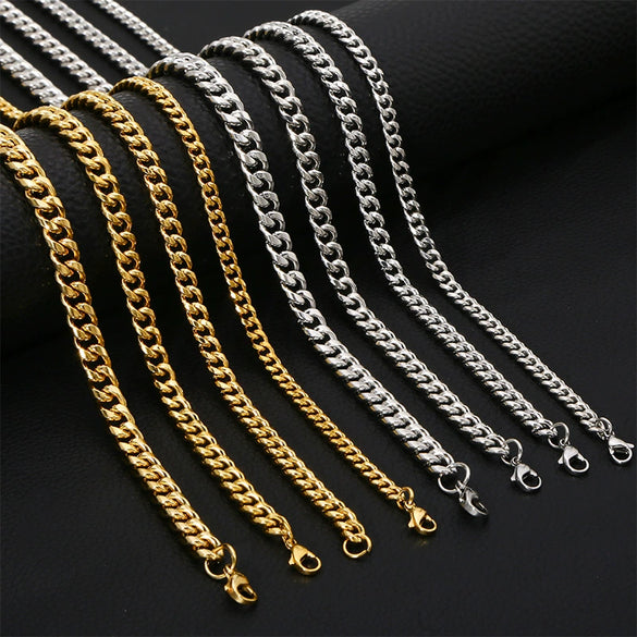 Fashion Titanium Steel And Stainless Steel Round Grinding Cuban Chain Necklace With Wave Pattern And Geometric Style Unisex Jewelry With Electroplating Treatment