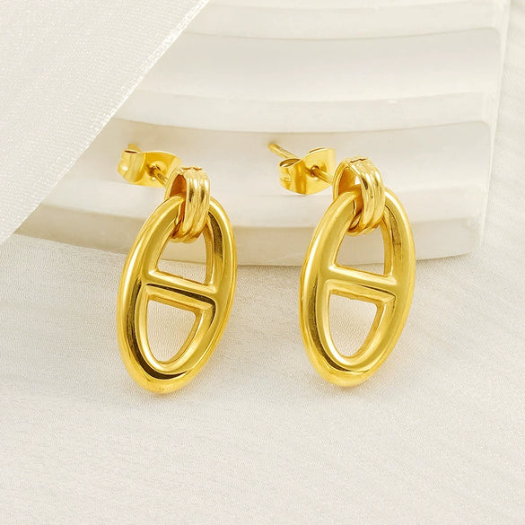 Fashion Titanium Steel Animal Zodiac Pig Nose Hollow Electroplated Women's Earrings