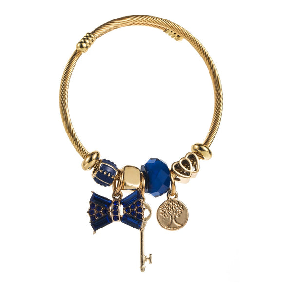 Fashion Titanium Steel Bracelet With Crystal Beaded Bow And Diamond Pendant For Women