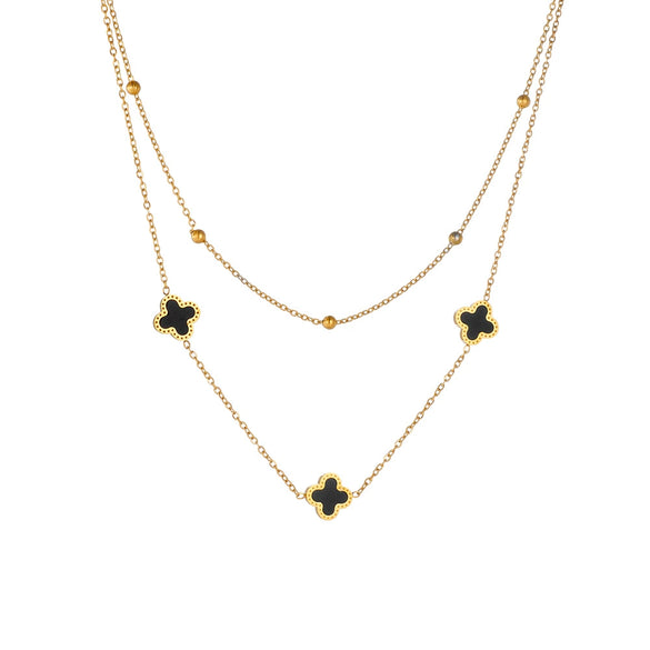 Fashion Titanium Steel Four Leaf Clover Double Layer Women's Bracelet Necklace Suit With Plant Flower Pattern