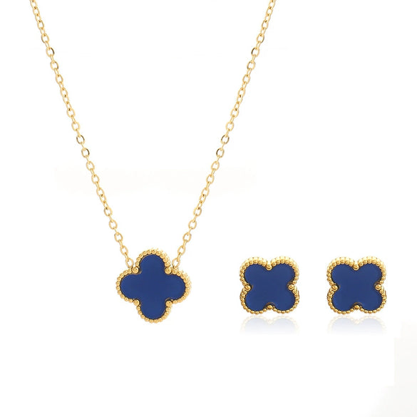 Fashion Titanium Steel Fourleaf Clover Necklace And Earrings Set With Furnace Vacuum Plating