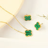 Fashion Titanium Steel Fourleaf Clover Necklace And Earrings Set With Furnace Vacuum Plating