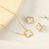 Fashion Titanium Steel Fourleaf Clover Necklace And Earrings Set With Furnace Vacuum Plating