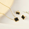 Fashion Titanium Steel Fourleaf Clover Necklace And Earrings Set With Furnace Vacuum Plating