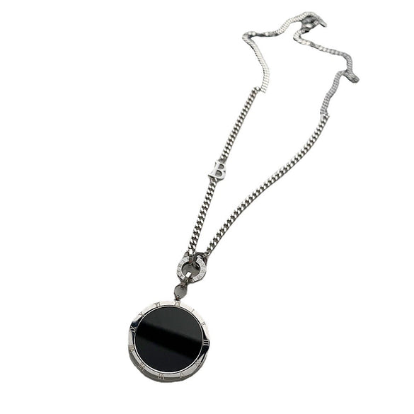 Fashion Titanium Steel Geometric Plaid Water Wave Chain Long Round Necklace Unisex Accessories