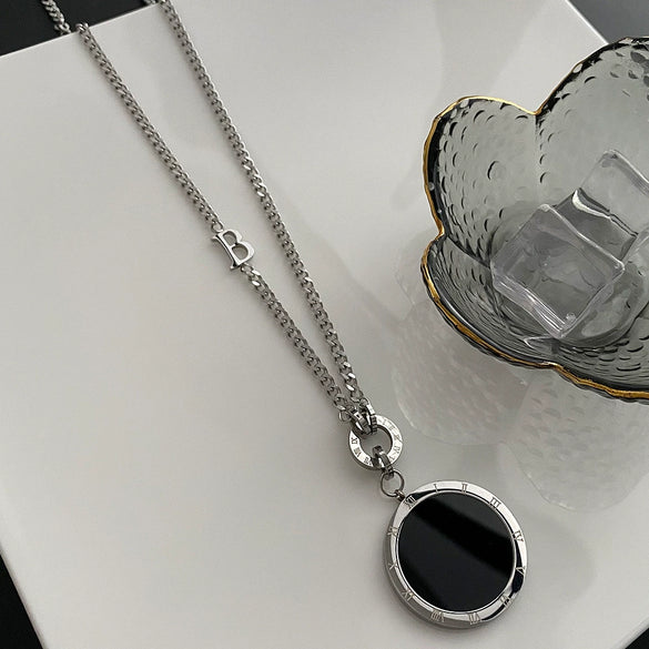 Fashion Titanium Steel Geometric Plaid Water Wave Chain Long Round Necklace Unisex Accessories