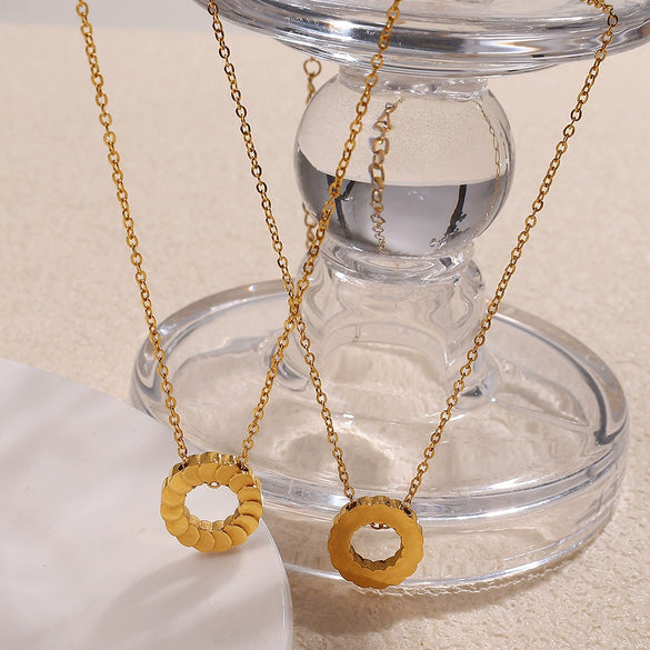 Fashion 316L Stainless Steel Geometric Round Pendant Clavicle Chain