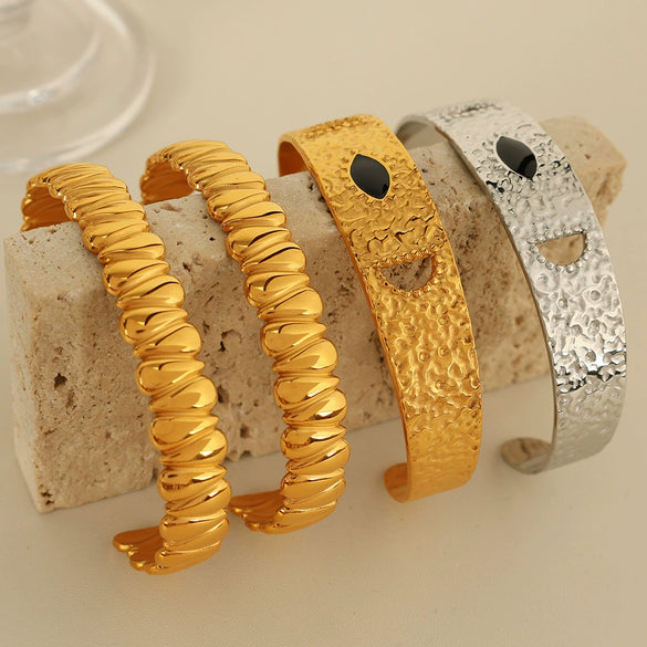 Fashion 316L Stainless Steel Goldplated Cshaped Opening Adjustable Bracelet With Oil Dropping Design And Electroplating Process