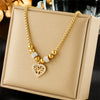 Fashion Titanium Steel Heart Shape Pendant Necklace With Gold Plated Beaded Chain