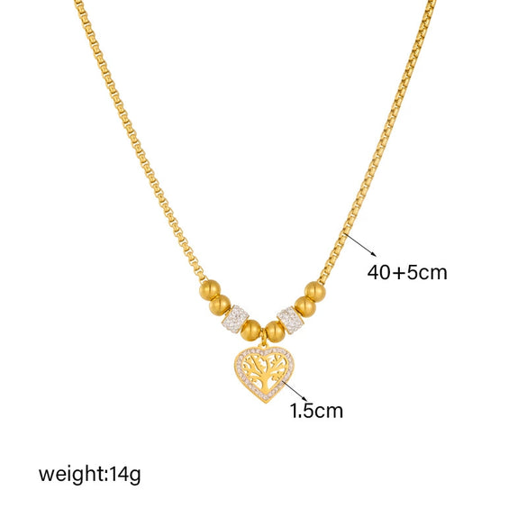 Fashion Titanium Steel Heart Shape Pendant Necklace With Gold Plated Beaded Chain