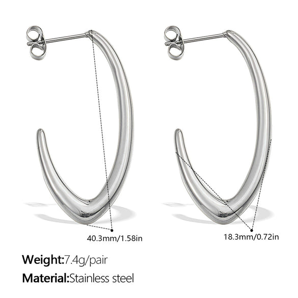Fashion 316L Stainless Steel Minimalist Cshaped Women's Earrings With Electroplating