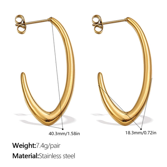 Fashion 316L Stainless Steel Minimalist Cshaped Women's Earrings With Electroplating