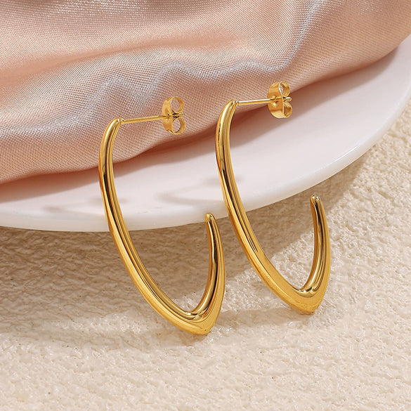 Fashion 316L Stainless Steel Minimalist Cshaped Women's Earrings With Electroplating
