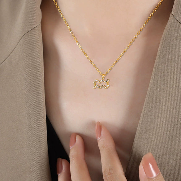 Fashion 316L Stainless Steel Twelve Constellation Geometric Rhinestone Inlaid Necklace Accessories