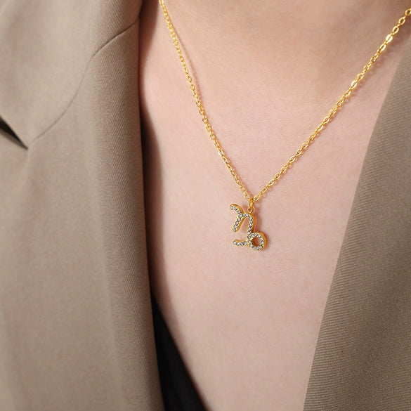 Fashion 316L Stainless Steel Twelve Constellation Geometric Rhinestone Inlaid Necklace Accessories