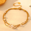 Fashion Titanium Steel Women's Bracelet With Nine Pearl Threelayer Design Cartoon Plant Flowers Electroplated