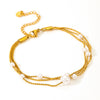 Fashion Titanium Steel Women's Bracelet With Nine Pearl Threelayer Design Cartoon Plant Flowers Electroplated