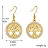 Fashion Tree Of Life Pendant Stainless Steel Jewelry Earrings Gold Plated