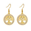 Fashion Tree Of Life Pendant Stainless Steel Jewelry Earrings Gold Plated