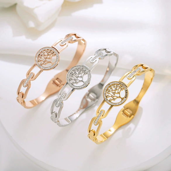 Fashion Tree Of Life Titanium Steel Bracelet Women's Light Luxury Electroplated Hand Jewelry