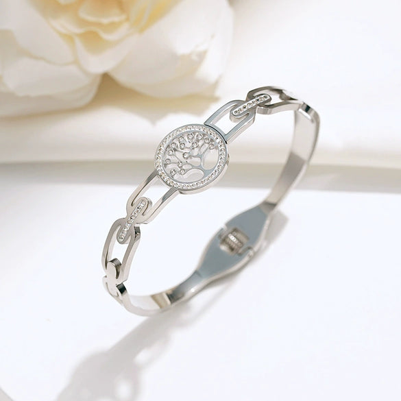 Fashion Tree Of Life Titanium Steel Bracelet Women's Light Luxury Electroplated Hand Jewelry