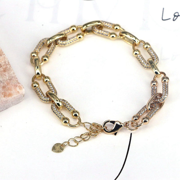 Fashion Trend Allmatch Gold Plated Zirconia Geometric Ring Stitching Bracelet Jewelry For Women