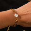 Fashion Trend Baroque Pearl Stainless Steel Cuban Chain Women's Geometric Bracelet With Electroplating