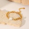 Fashion Trend Baroque Pearl Stainless Steel Cuban Chain Women's Geometric Bracelet With Electroplating