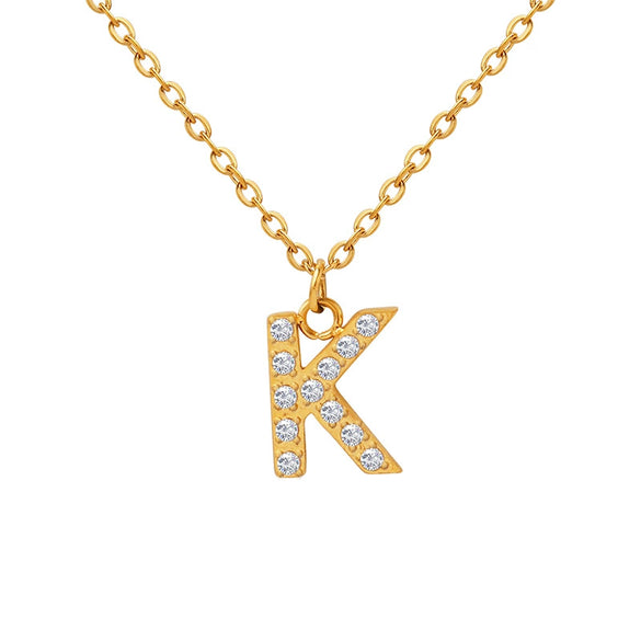 Fashion Trend Diamond Pendant Necklace With 26 Letters For Women Titanium Steel Gold Plated Electroplated Mixed Gemstone Setting