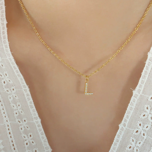 Fashion Trend Diamond Pendant Necklace With 26 Letters For Women Titanium Steel Gold Plated Electroplated Mixed Gemstone Setting