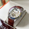 Fashion Trend Diamondstudded Automatic Mechanical Skeleton Watch For Men With Round Dial Genuine Leather Strap Stainless Steel Buckle And Alloy Case Mineral Reinforced Glass Mirror