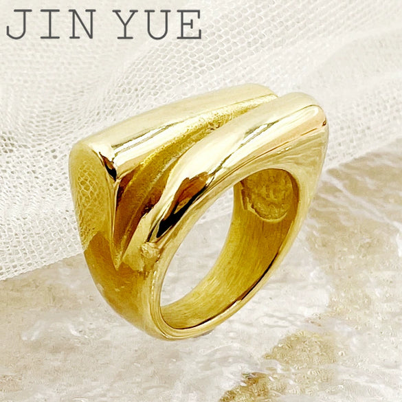 Fashion Trend Exaggerated Double Layer Stone Ring Stainless Steel Gold Plated Geometric Style For Women